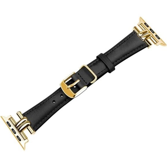 NEW Black/Gold Leather Apple Watch Band main image 5